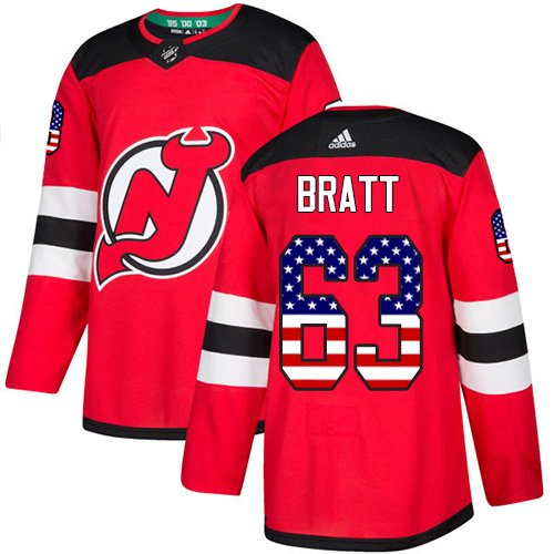 Adidas New Jersey Devils #63 Jesper Bratt Red Home Authentic USA Flag Stitched NHL Jersey