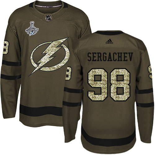 Adidas Tampa Bay Lightning #98 Mikhail Sergachev Green Salute to Service 2020 Stanley Cup Champions Stitched NHL Jersey