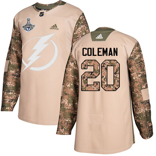 Adidas Tampa Bay Lightning #20 Blake Coleman Camo Authentic 2017 Veterans Day 2020 Stanley Cup Champions Stitched NHL Jersey