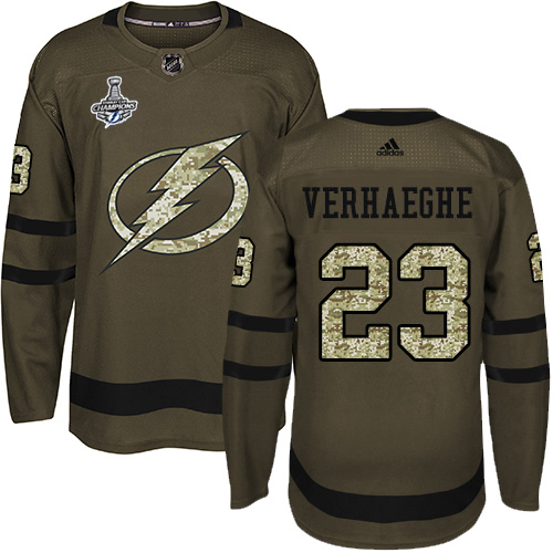 Adidas Tampa Bay Lightning #23 Carter Verhaeghe Green Salute to Service 2020 Stanley Cup Champions Stitched NHL Jersey