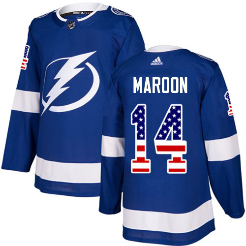 Adidas Tampa Bay Lightning #14 Pat Maroon Blue Home Authentic USA Flag Stitched NHL Jersey