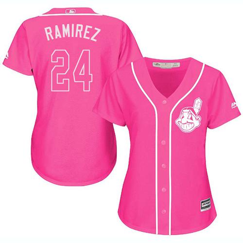 Cleveland Indians #24 Manny Ramirez Pink Fashion Women's Stitched MLB Jersey
