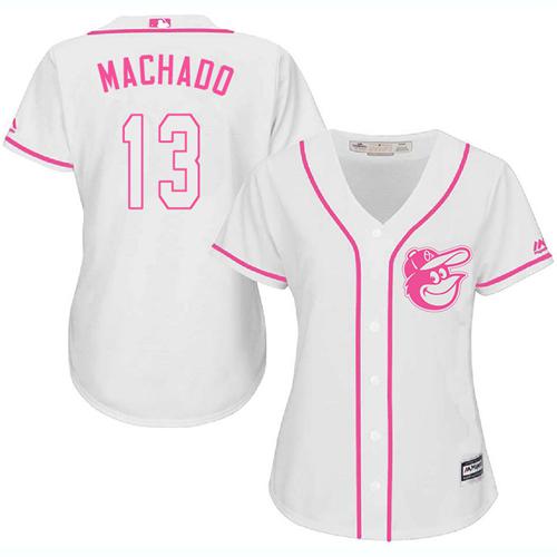 Baltimore Orioles #13 Manny Machado White/Pink Fashion Women's Stitched MLB Jersey