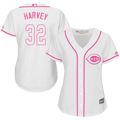 Cincinnati Reds #32 Matt Harvey White/Pink Fashion Women's Stitched MLB Jersey