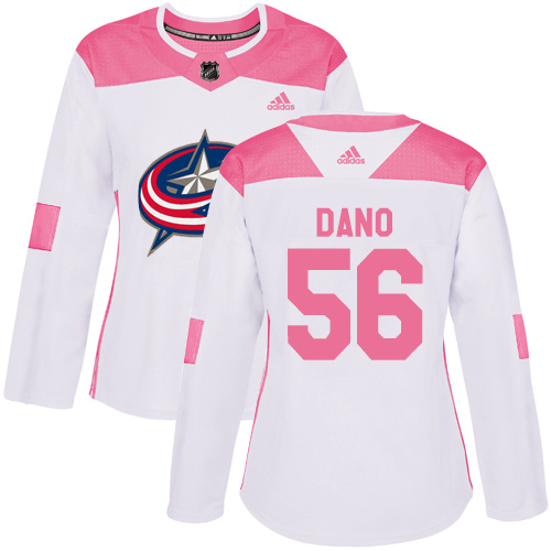 Adidas Columbus Blue Jackets #56 Marko Dano White/Pink Authentic Fashion Women's Stitched NHL Jersey