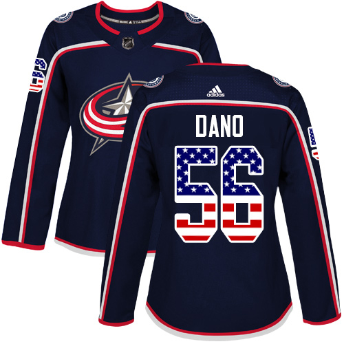 Adidas Columbus Blue Jackets #56 Marko Dano Navy Blue Home Authentic USA Flag Women's Stitched NHL Jersey