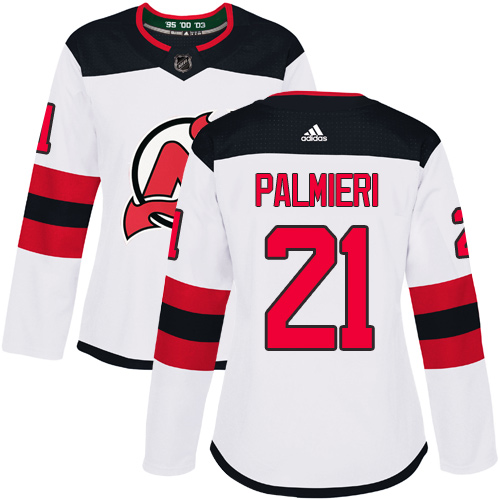 Adidas New Jersey Devils #21 Kyle Palmieri White Road Authentic Women's Stitched NHL Jersey