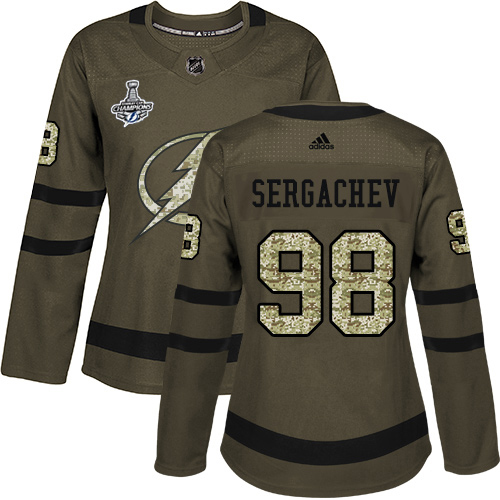 Adidas Tampa Bay Lightning #98 Mikhail Sergachev Green Salute to Service Women's 2020 Stanley Cup Champions Stitched NHL Jersey