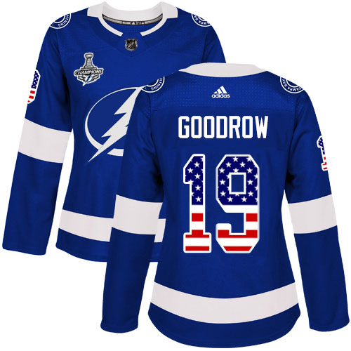 Adidas Tampa Bay Lightning #19 Barclay Goodrow Blue Home Authentic USA Flag Women's 2020 Stanley Cup Champions Stitched NHL Jersey