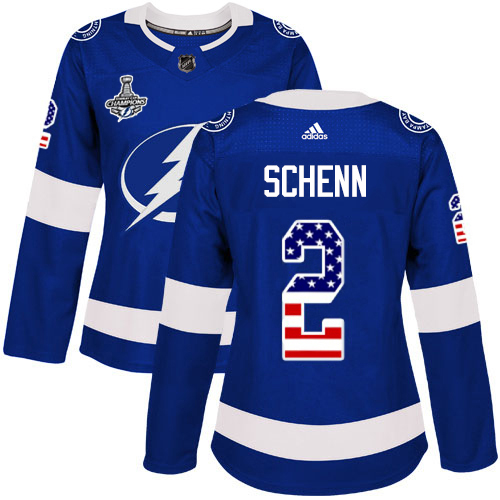 Adidas Tampa Bay Lightning #2 Luke Schenn Blue Home Authentic USA Flag Women's 2020 Stanley Cup Champions Stitched NHL Jersey