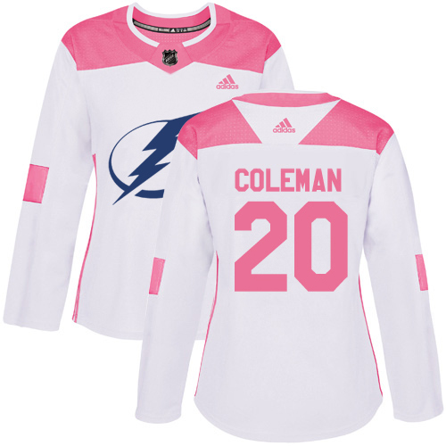 Adidas Tampa Bay Lightning #20 Blake Coleman White/Pink Authentic Fashion Women's Stitched NHL Jersey