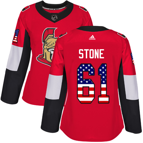 Adidas Ottawa Senators #61 Mark Stone Red Home Authentic USA Flag Women's Stitched NHL Jersey