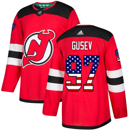Adidas New Jersey Devils #97 Nikita Gusev Red Home Authentic USA Flag Stitched Youth NHL Jersey