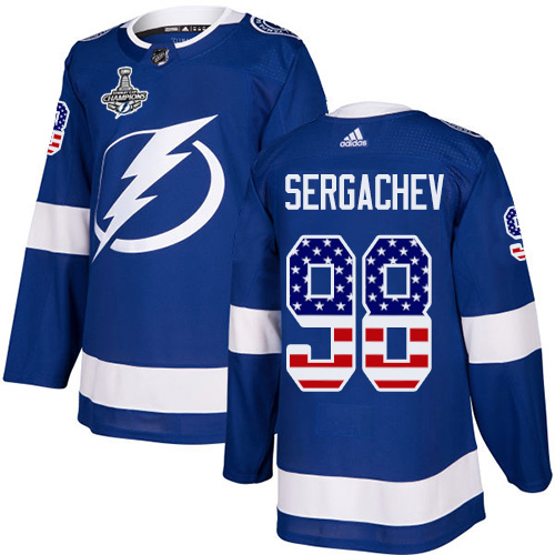 Adidas Tampa Bay Lightning #98 Mikhail Sergachev Blue Home Authentic USA Flag Youth 2020 Stanley Cup Champions Stitched NHL Jersey
