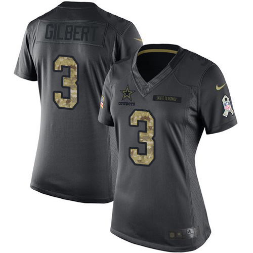 Nike Dallas Cowboys #3 Garrett Gilbert Black Women's Stitched NFL Limited 2016 Salute to Service Jersey