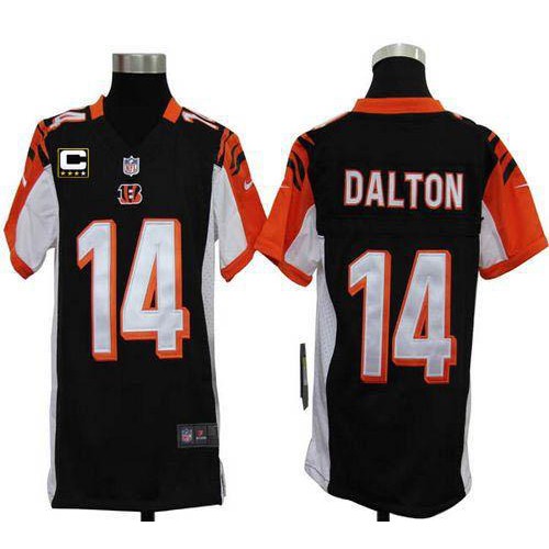 Nike Cincinnati Bengals #14 Andy Dalton Black Team Color With C Patch Youth Stitched NFL Elite Jersey