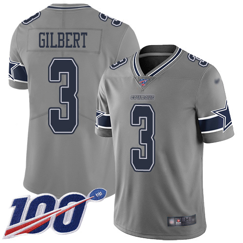 Nike Dallas Cowboys #3 Garrett Gilbert Gray Men's Stitched NFL Limited Inverted Legend 100th Season Jersey