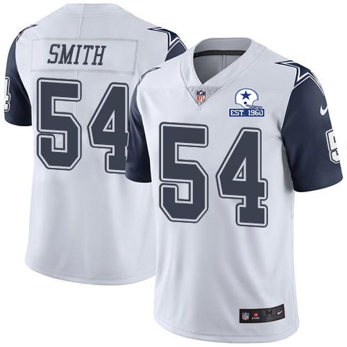 Nike Dallas Cowboys #54 Jaylon Smith White Men's Stitched With Established In 1960 Patch NFL Limited Rush Jersey