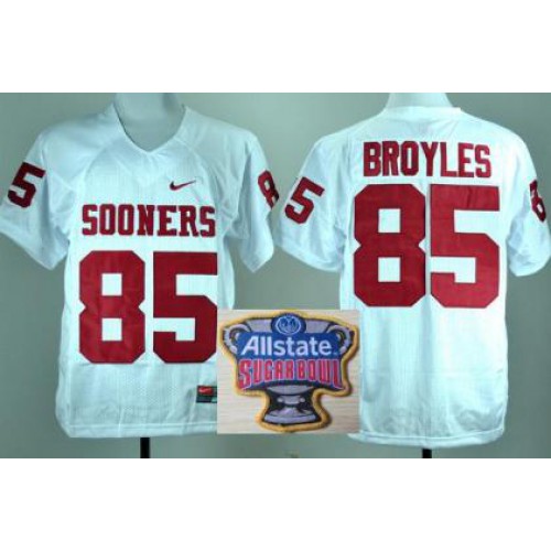Oklahoma Sooners 85 Ryan Broyles White College Football NCAA Jersey 2014 All State Sugar Bowl Game Patch