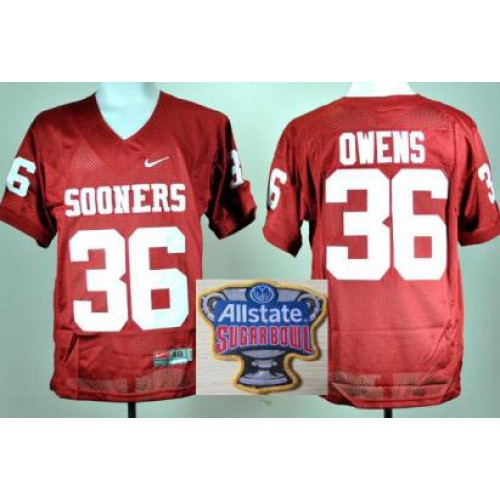Oklahoma Sooners 36 Steve Owens Red College Football NCAA Jersey 2014 All State Sugar Bowl Game Patch