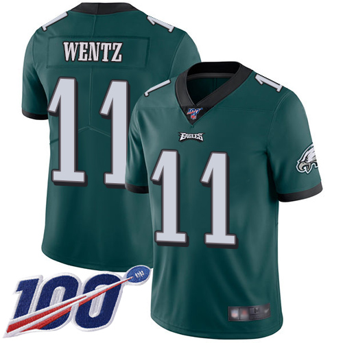 Nike Philadelphia Eagles #11 Carson Wentz Midnight Green Team Color Youth Stitched NFL 100th Season Vapor Limited Jersey