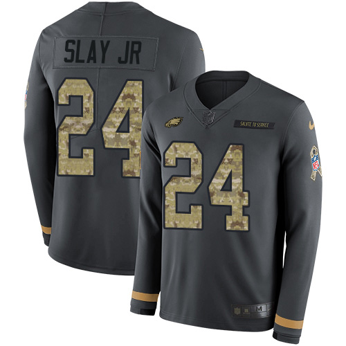 Nike Philadelphia Eagles #24 Darius Slay Jr Anthracite Salute to Service Men's Stitched NFL Limited Therma Long Sleeve Jersey