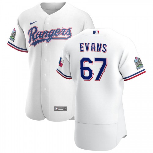Texas Rangers #67 Demarcus Evans Men's Nike White Home 2020 Authentic Patch Player MLB Jersey