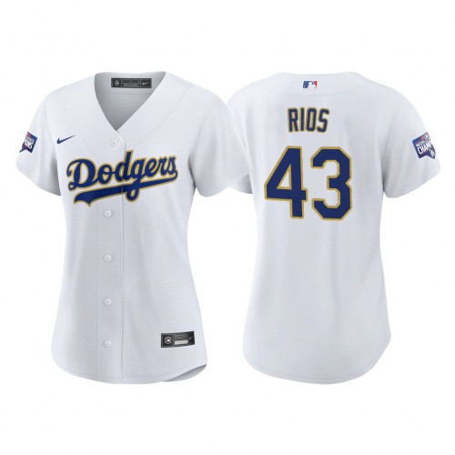 Los Angeles Los Angeles Dodgers #43 Edwin Rios Women's Nike 2021 Gold Program World Series Champions MLB Jersey Whtie Womens