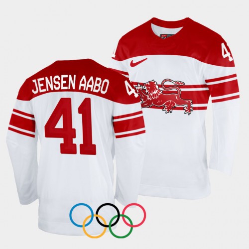 Denmark Hockey #41 Jesper Jensen-Aabo Men's 2022 Winter Olympics Home Jersey - White Men's
